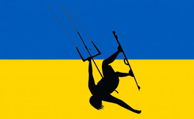Ukraine flag kiteboarder