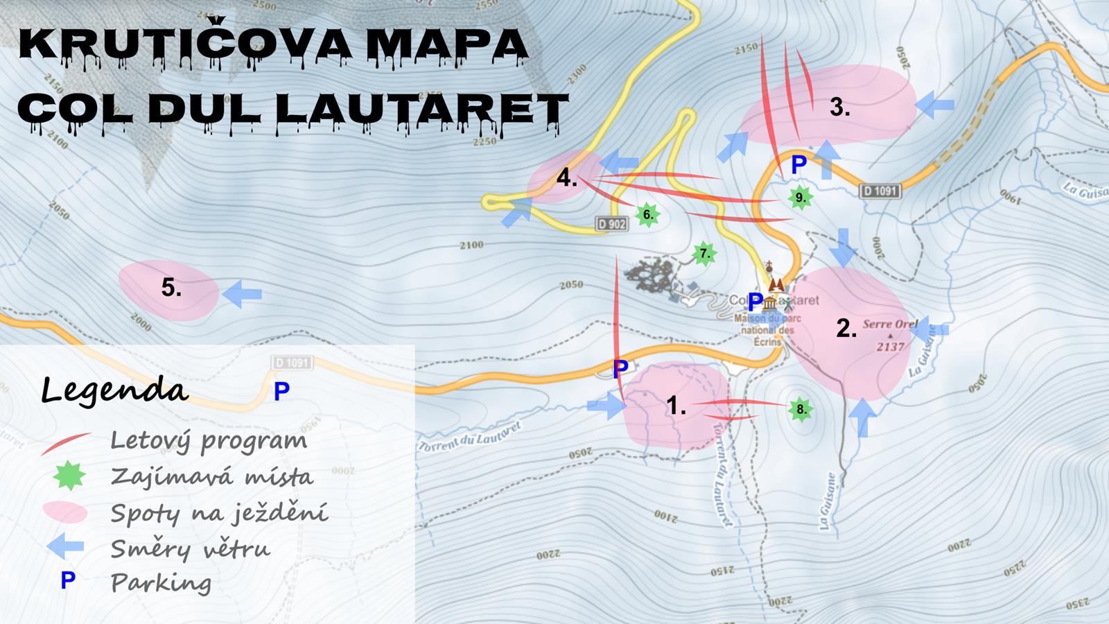 Snowkite spot Col Du Lautaret, Francie - Krutičova mapa